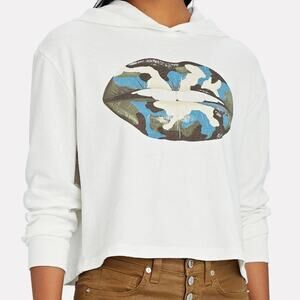 Shonna Drew Hoodie Camo Lips Cropped Sweatshirt Intermix, White/Blue, Small